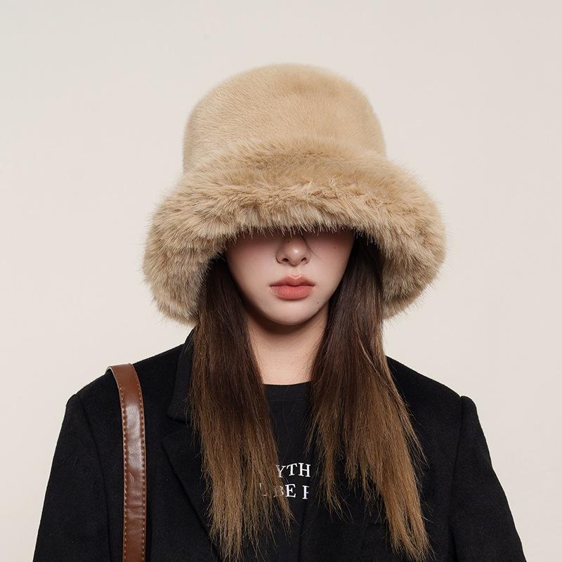 Autumn and winter plush warm ear protection imitation fur mink basin hat children
