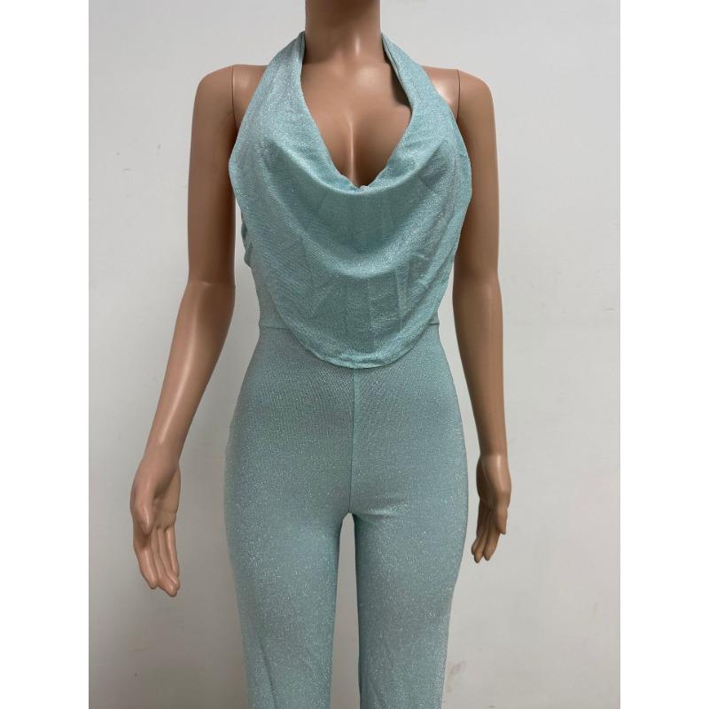 Dame sommerjumpsuit med halterneck og ermeløs passform