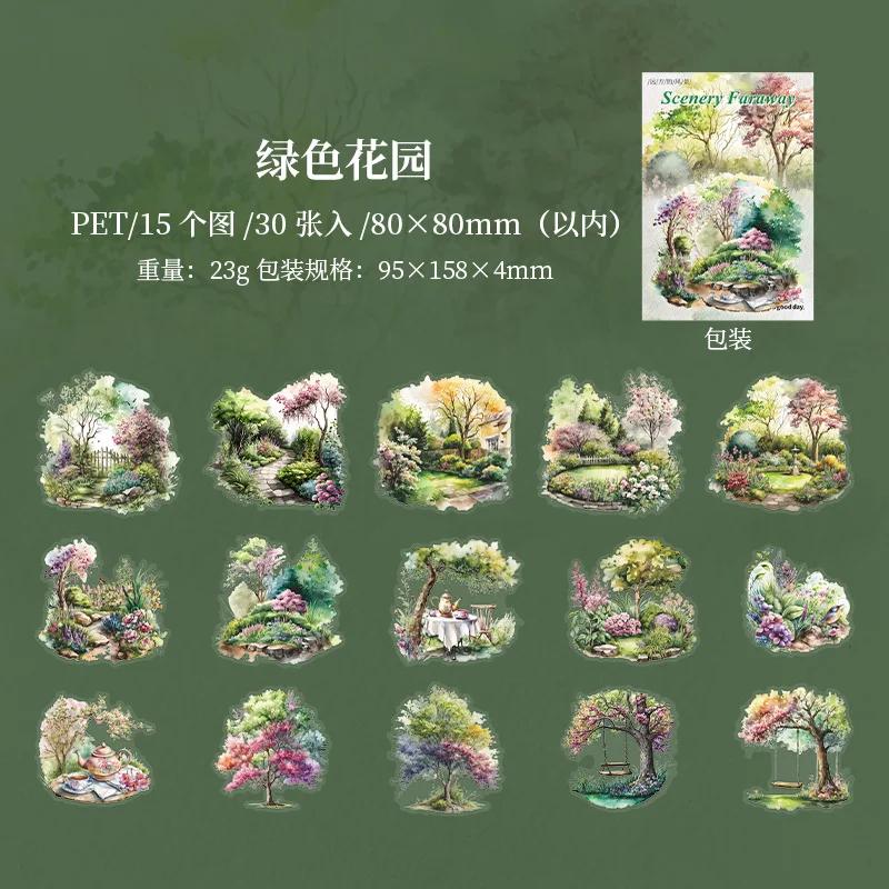 30Pcsbag Transparent Stickers Bag Twilight Forest Series Art Landscape Scrapbook Junk Journal Diary Decorative Collages