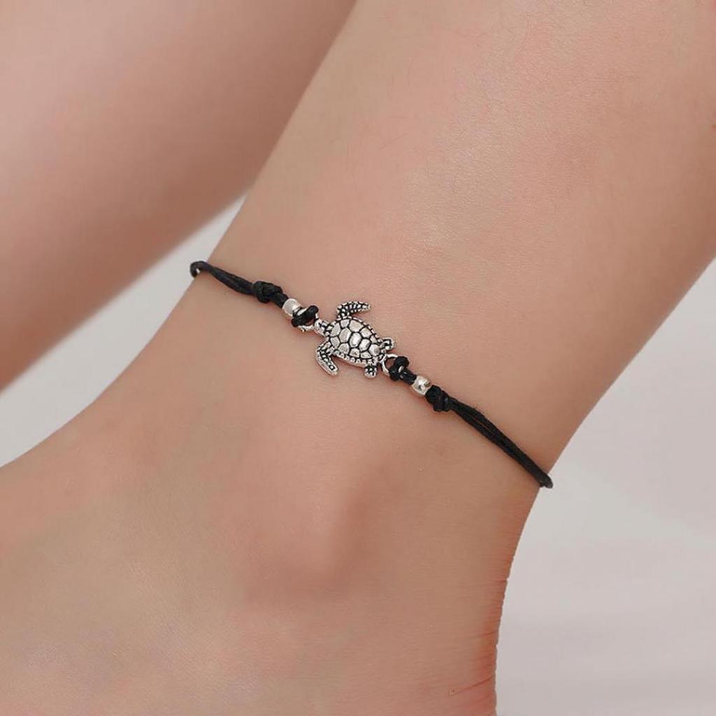Vintage Turtle Charm Handmade Woven Ankle Bracelet Anklet Women Beach Jewelry