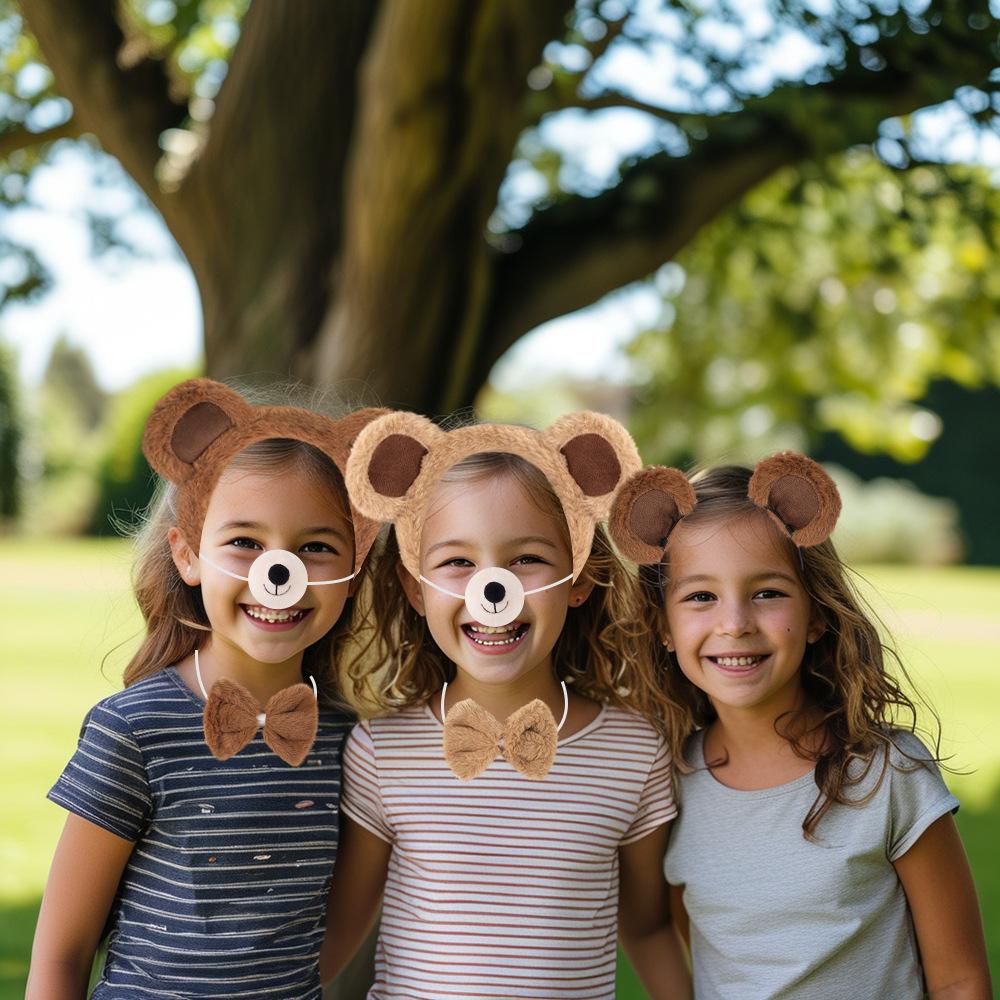 Adults Kids Plush Cartoon Animal Bear Headband Tail Tie Birthday Party Cosplay Costume Accessories Christmas Halloween Headwear
