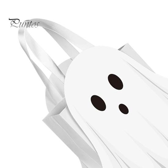 Paper Candy Bag Halloween Ghost Gift Bag, White Pouch with Cute Face, Trick or Party Favor Treat for Party, Kids Goodie Prizes