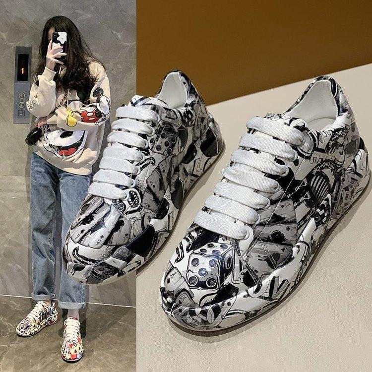 

Large size cartoon lace-up muffin and casual single shoes autumn new round head versatile women s shoes 43 чёрный