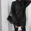 2023 European & American Plus Size Loose Knit High Neck Slit Dress for Women