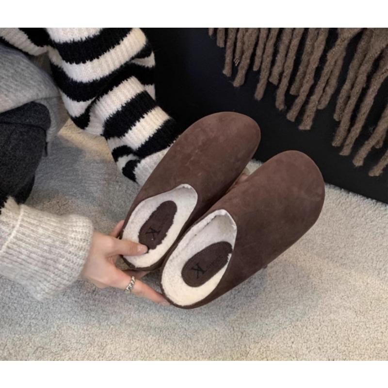Large size casual slippers women's winter new velvet thickened home retro slippers women