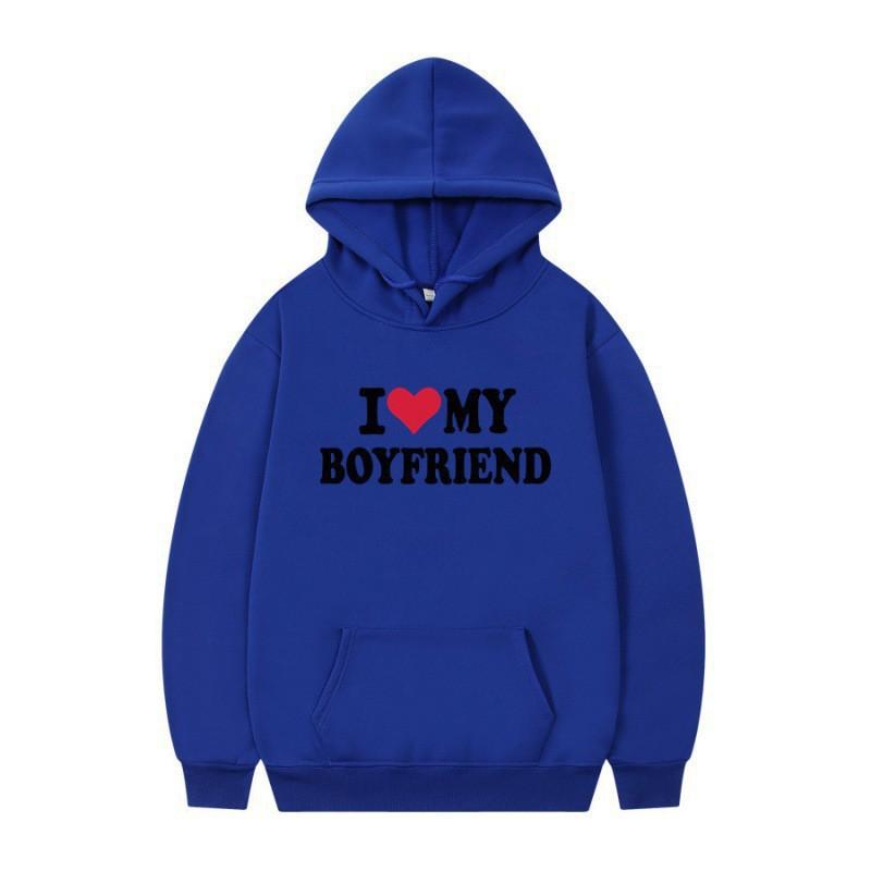 Herren Gothic Streetwear Kapuzenpullover Mit I LOVE MY BOYFRIEND Aufdruck Langarm Lockerer Schnitt