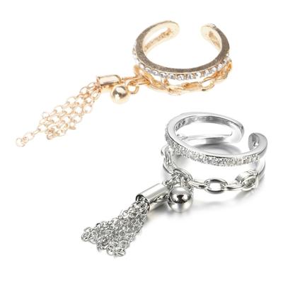 Hangende Ketting Kwast Band Ring Verstelbare Open Ring Cadeau Schakelketting Kwast Ring Zirkonia met Piek Hanger Vingerring