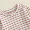 Toddler Baby Boys Girls Fall Waffled Clothes Stripe Long Sleeve Round Neck Pullover Elastic Waist Long Pants 2Pcs Outfit