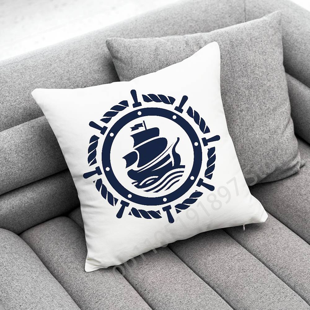 Anchor Boat Ship Wheel Compass Logo Throw Pillow Case For 45*45cm 40cm 55cm 50cm 30cm Square Car Pillowcase Shell