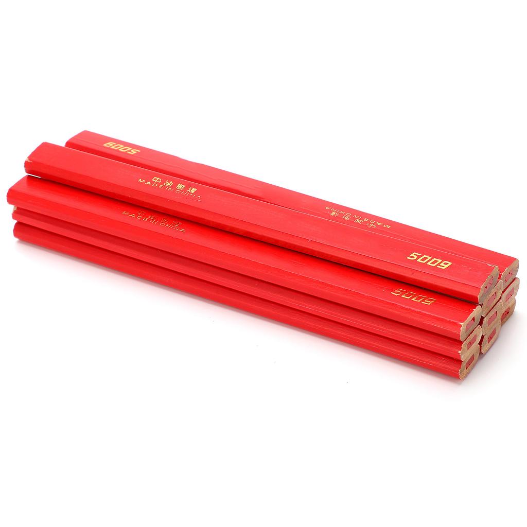 10Pcs Red Core Woodworking Pencils Pine Wood Material Builders Pencils for Carpenters and Builders
