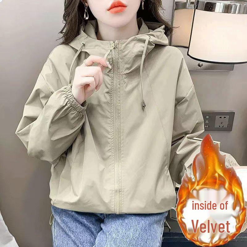 Solid Color Hooded Slimming Windbreaker Jacket - Spring/Autumn 2025