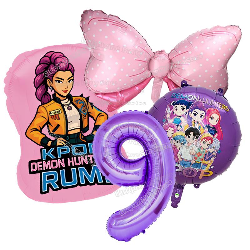 Kpop Demon Hunters Birthday Balloons Decoration Zoey Rumi Mira Girl Party Number Balloons Set Party Favor Home Decor Kids Gift
