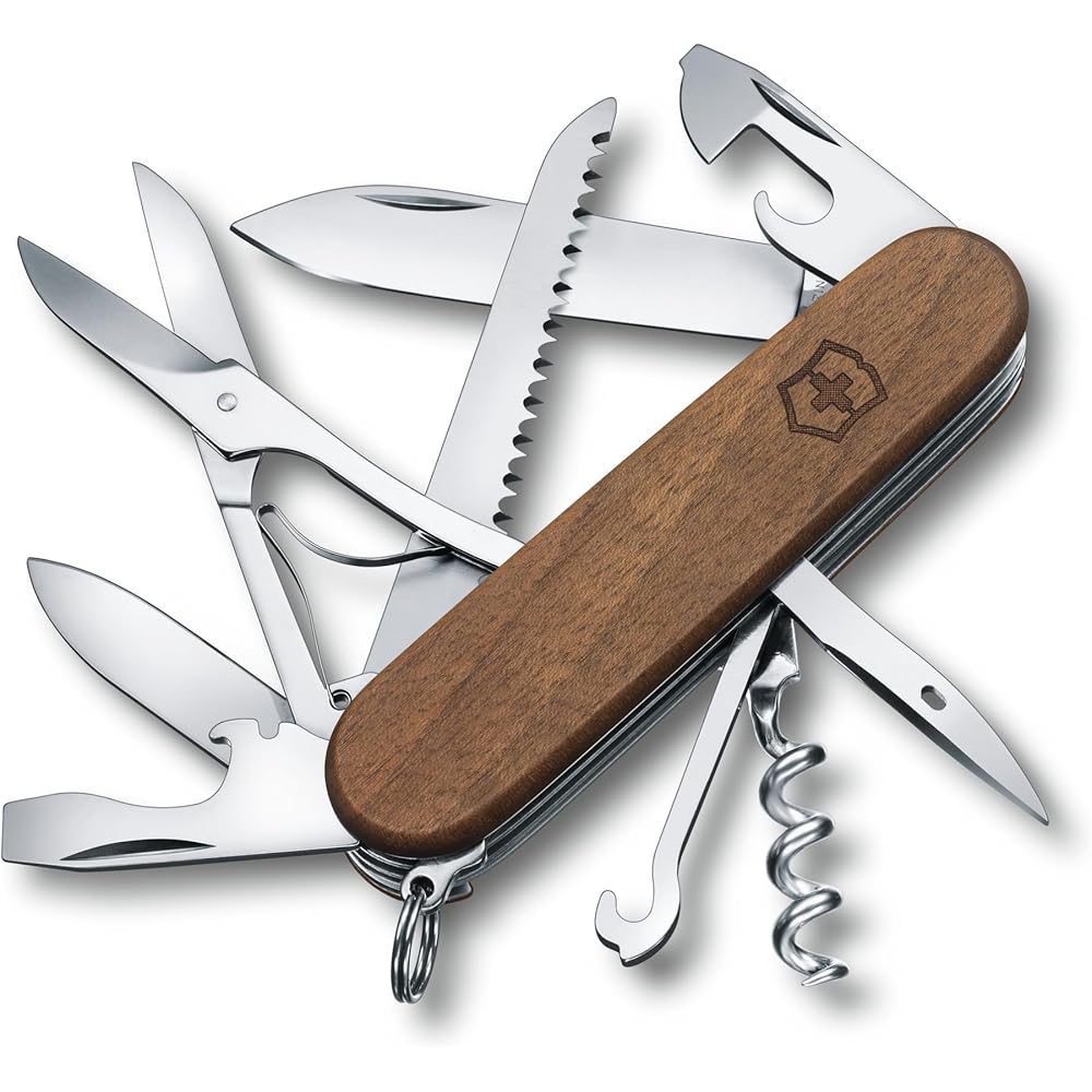Victorinox Huntsman Wood Swiss Army Knife 13 Functions Compact Multi-Tool for Hiking Camping 91mm
