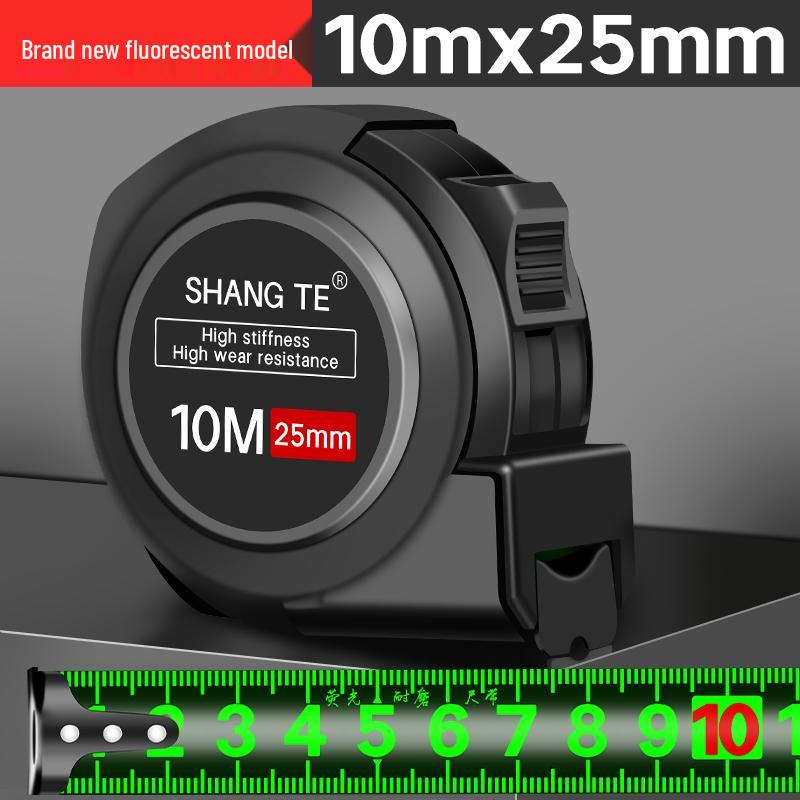 Rubberized 5m Fluorescent Steel Tape Measure - High Precision Laser Engraved Black Gold Ruler, Wear-Resistant Household Tool