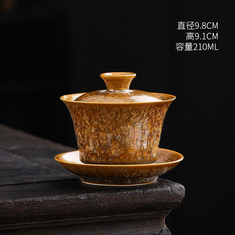 Gilt Jianzhan Oil Drop Sancai Cover Bowl Ceramic Retro Tea Bowl Tea Breaker Large Teacup Household Kung Fu Tea Set