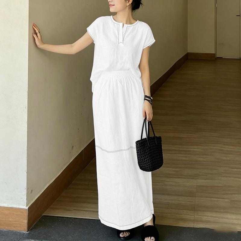 ZANZEA Women Short Sleeve Blouse and Long Skirts Summer Two Piece Suit Sets