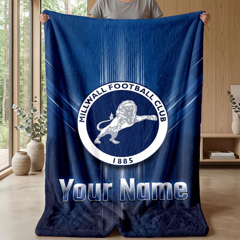 Millwall Custom Name Text Flannel Blanket Soccer Logo Personalized Fleece Throw Blanket Special Gift For Sofa Bedroom Home