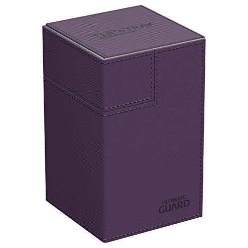 Ultimate Guard Flip 'n' Tray 100+ Deck Case for 100 Double-Sleeved TCG Cards + Dice Tray, Purple/Gray, Magnetic Closure, Microfiber Lining