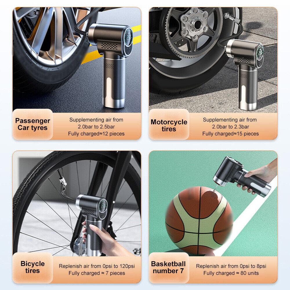LEIBOO ruční vzduchový kompresor Bezdrátová nafukovací pumpa Přenosná vzduchová pumpa na huštění pneumatik digitální pro míčky na auta, motocykly a kola