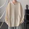 Spring Autumn V-neck Solid Color Casual Fashion Pullover Tee Male Long Sleeve All-match Bottomed T-shirt Top Men
