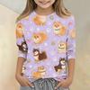 Kids Animal Print Crew Neck 3/4 Sleeve Casual T Shirt Soft Fabric Lightweight Comfortable Fit for Everyday Wear