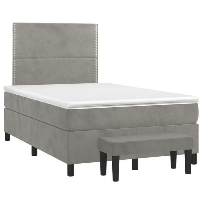 3137773 vidaXL Lit à sommier tapissier et matelas Gris clair 120x200cm Velours