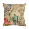 Lovely Flower And Bird Cushion Cover Retro Print Linen Pillowcase Decoration Living Room Bedroom Sofa Car 45*45Cm
