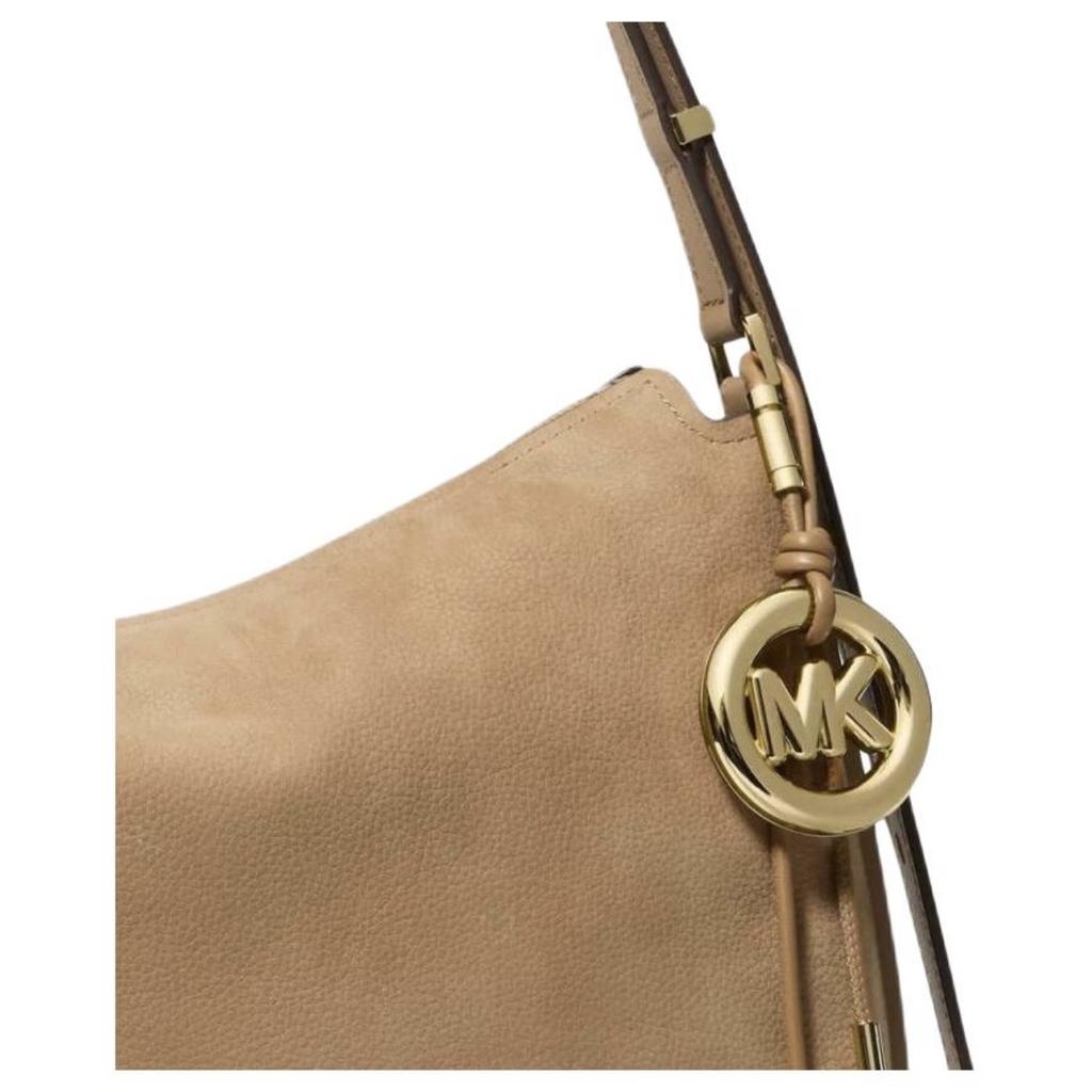 MICHAEL KORS MK Nolita Brand Logo Suede-Effect Hobo Bag Crescent Bag Cowhide Leather Shoulder Bag Medium Women's Light Brown