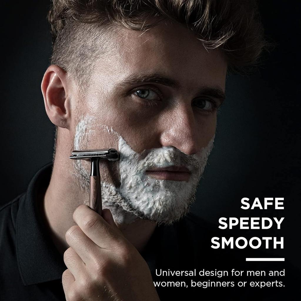 Double Edge Safety Razor Handle Razor with 5 Blades Heavy Duty Eco-Friendly Razor Replaceable Blade
