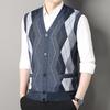 Autumn Male Vest Sleeveless Sweater Fleece Cardigan Warm Knitted Checkered Business Casual Button Up Coat Men's Clothing