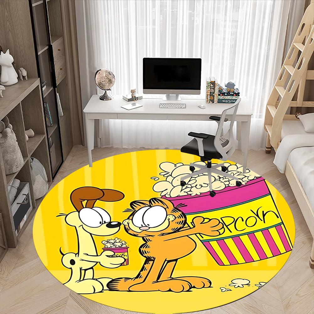 1pc Garfield Movie Night Office Round Area Rug, Bedroom Living Room Home Decor, Room Deco, Offic A1016098