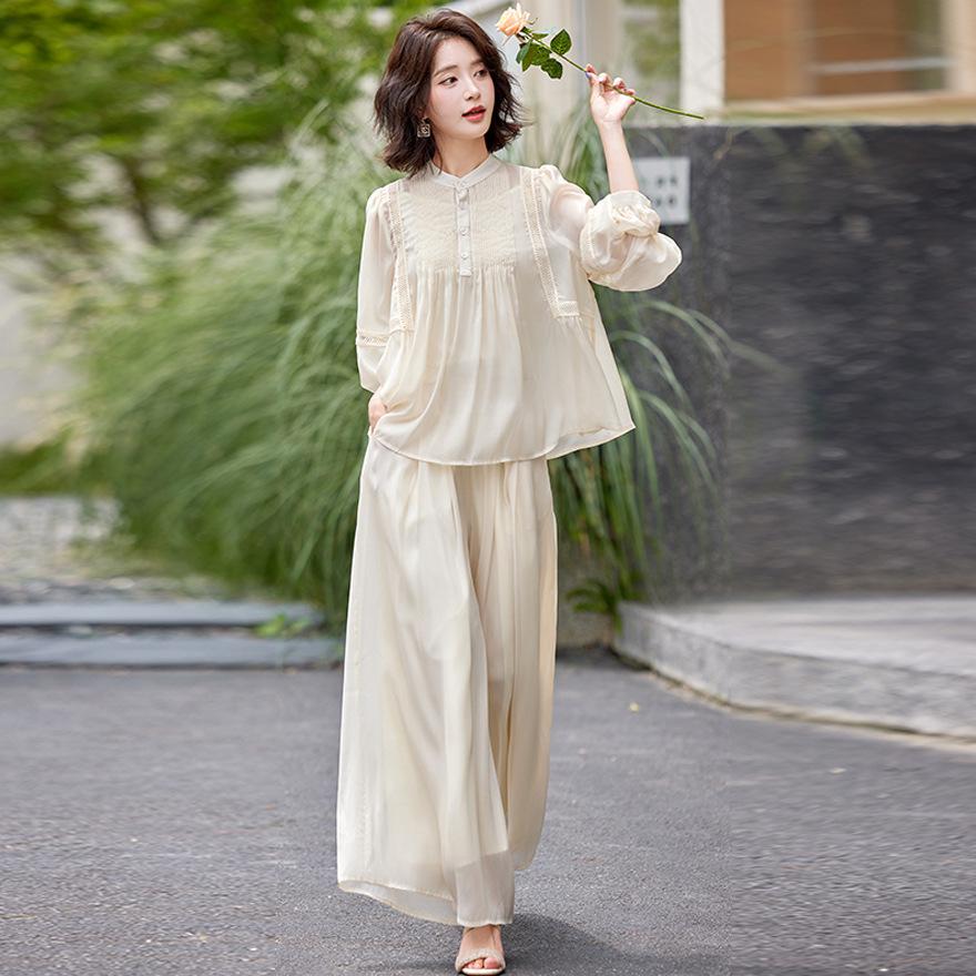 

Новый модный костюм женский летний темпераментный свободный и стройнящий брюки клеш тройка трендовый XL