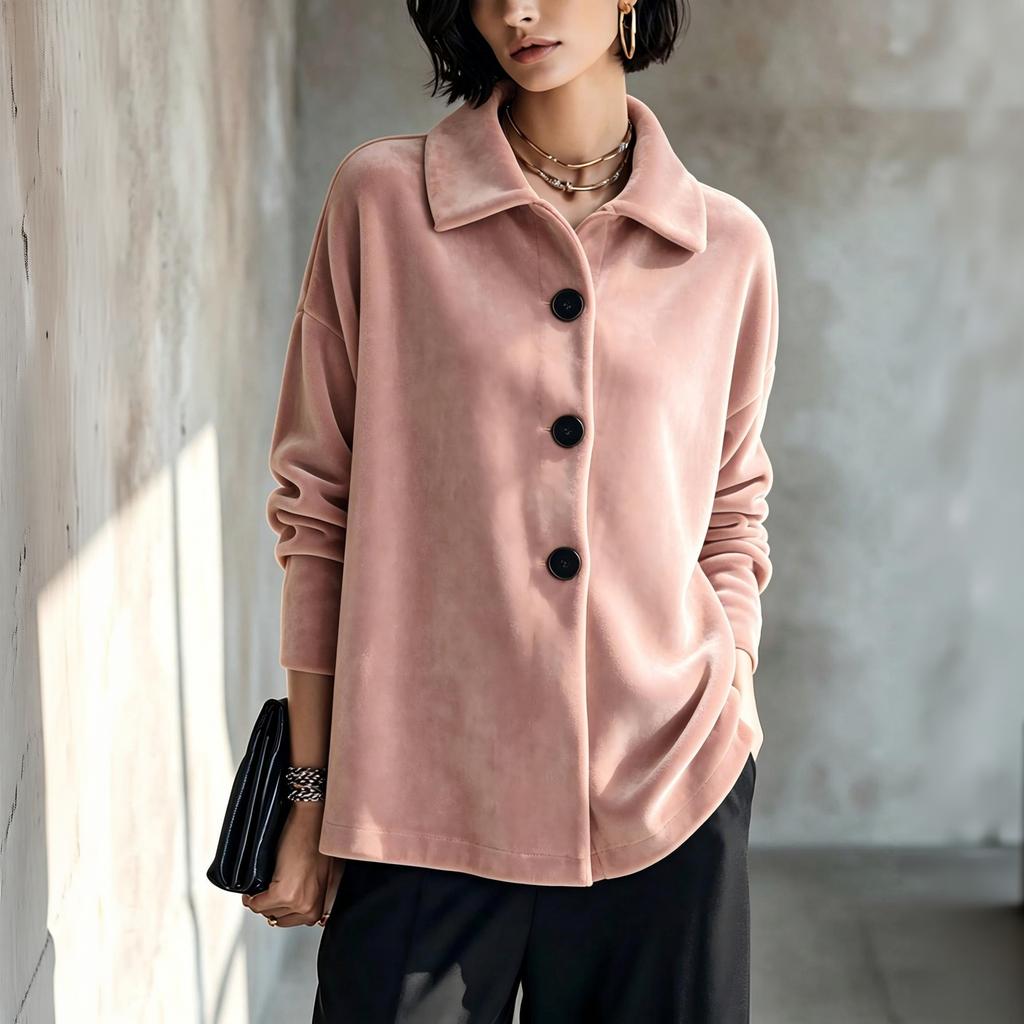 Women's Shirt Jacket with Lapel Collar for Fall Winter