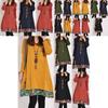 Cozy Women Fall Winter Floral Print Dress Long Sleeve Stylish Patchwork Jumper Top
