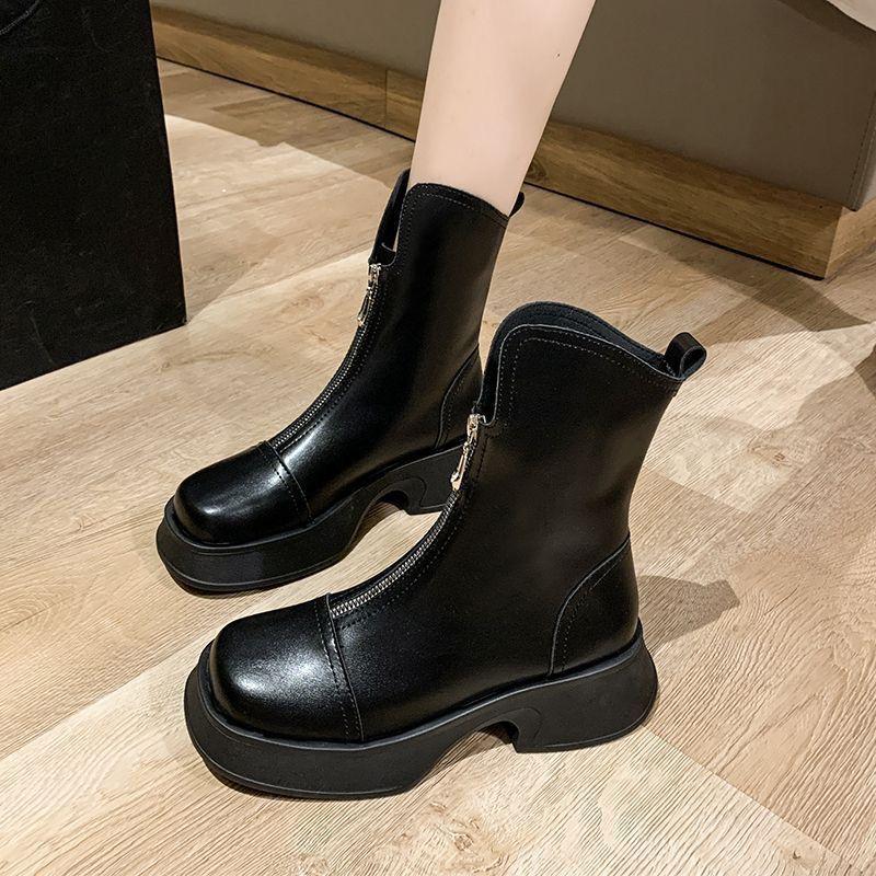 Internet Celebrity Women Thin Boots 2025 Autumn and Winter New Fashion Versatile Comfortable Platform Front Zipper Martin Boots Women
