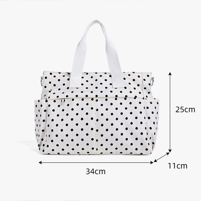 Korean Nylon Polka Dot Shoulder Bag Large Capacity Casual Fashion Travel Tote Bag Simple Crossbody Bags Lightweight Boston Bag