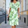 Móda Dámské Volný květinový potisk O Výstřih Krátký rukáv Listy Potisk Volné Streetwear Šaty do A