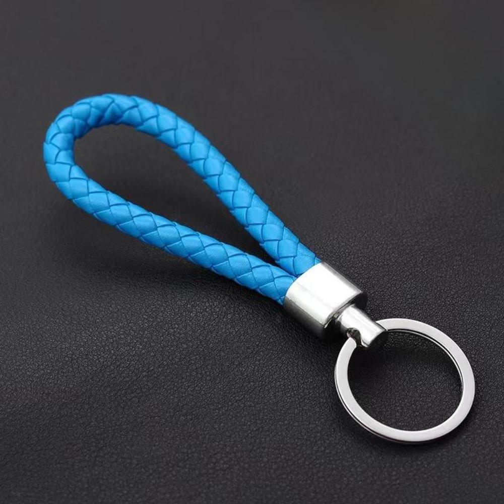 Unisex DIY PU Leather Braided Keychain Woven Rope Pendant Key Ring for Car Bag