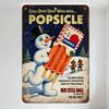Vintage Metal Sign Snowman with Orange Popsicle, Elf Figures, Popsicle Packaging, Retro Nostalgic Home Wall Decor for Man Cave B