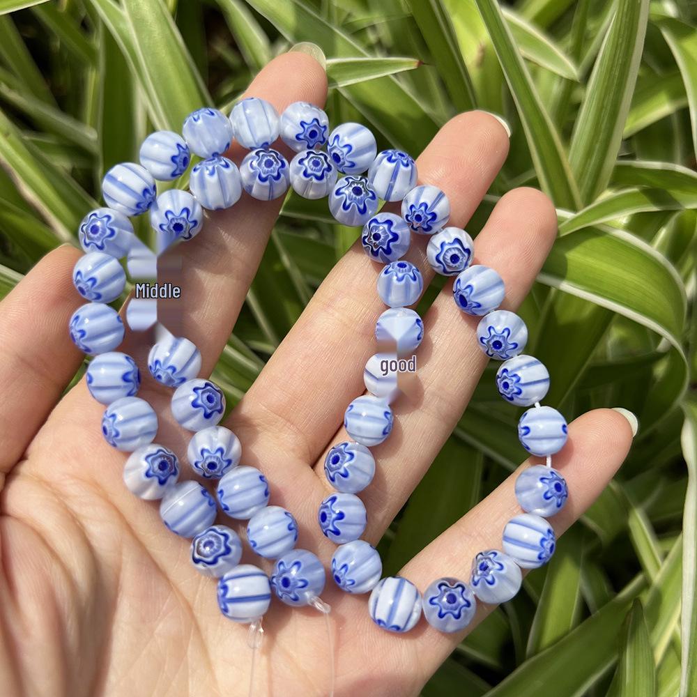 Millefiori Glasperlen 8mm - Rund, Einzelblume, Lose Perlen für DIY Schmuck