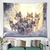 Wolf Pack Scene Tapestry Snowy Forest Landscape Nature Wildlife Wall Hanging Polyester Fabric for Bedroom or Dorm Decor