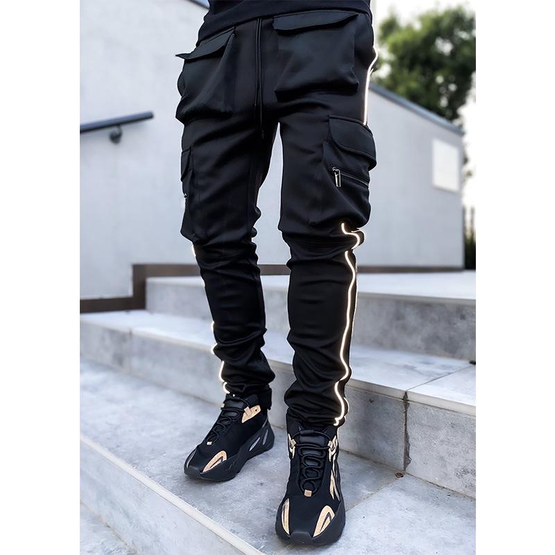 Pánské reflexní elastické cargo kalhoty slim fit: Trendy sportovní a volnočasové oblečení na jaro a podzim
