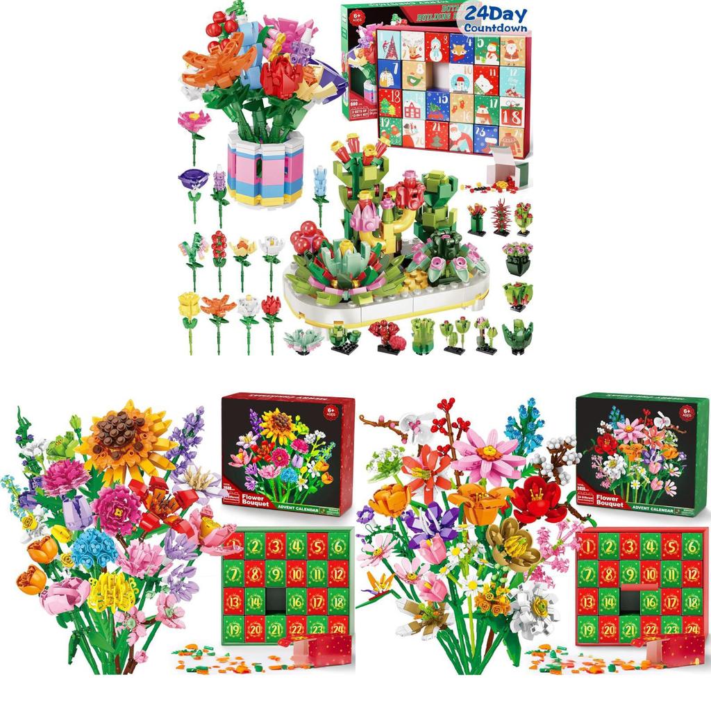 Flower Bouquet Christmas Countdown Advent Calendar Blind Box With Diy Fun For Holiday Decor