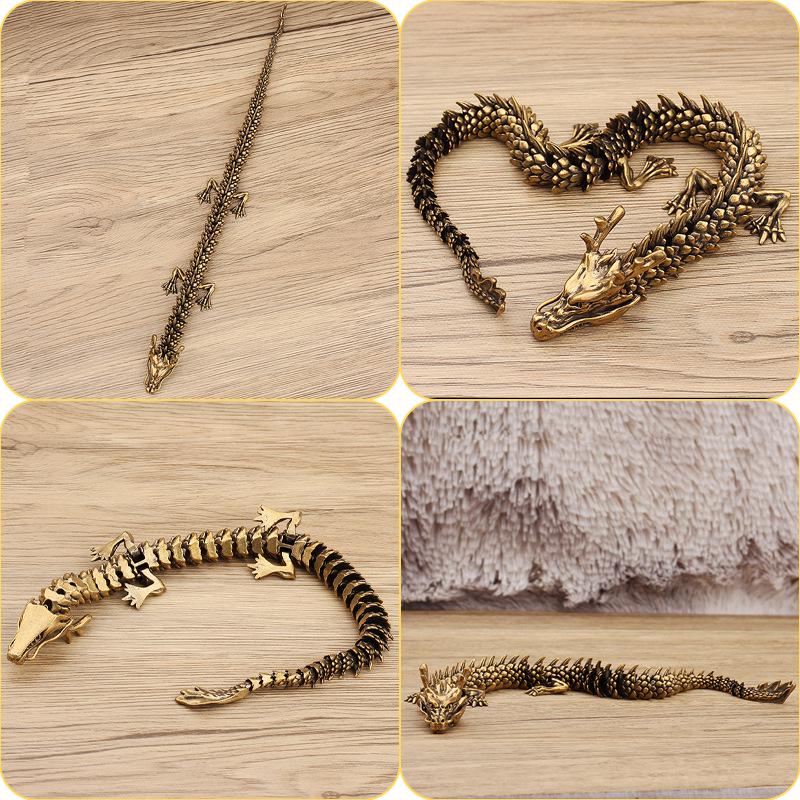 Brass 3D Articulated Chinese Dragon Ornament for Home or Office, Antique Metal Handcrafted Decor.