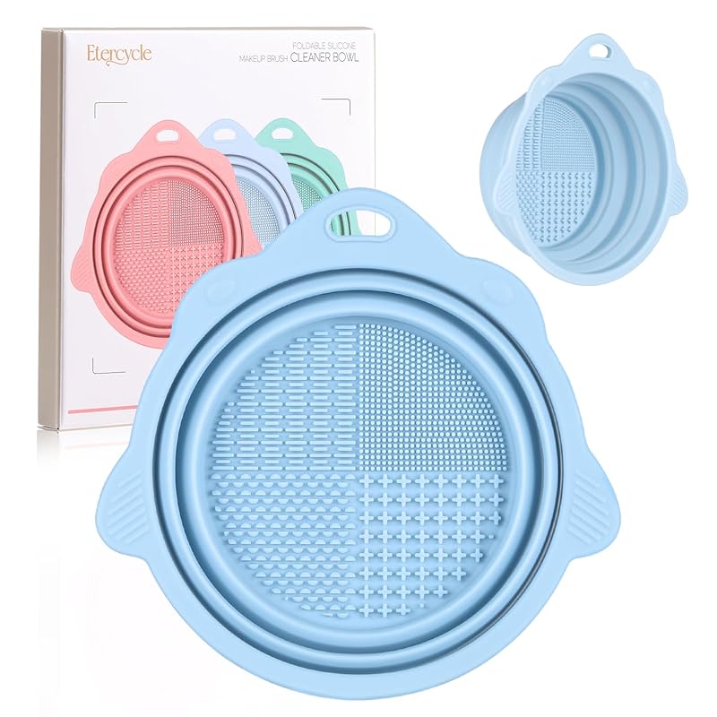 Makeup Brush Cleaner, Etercycle Foldable Silicone Brush Cleaner Bowl Srubber, Portable Washing Tools for Makeup Brush,Powder Puff,Sponge (Purple)