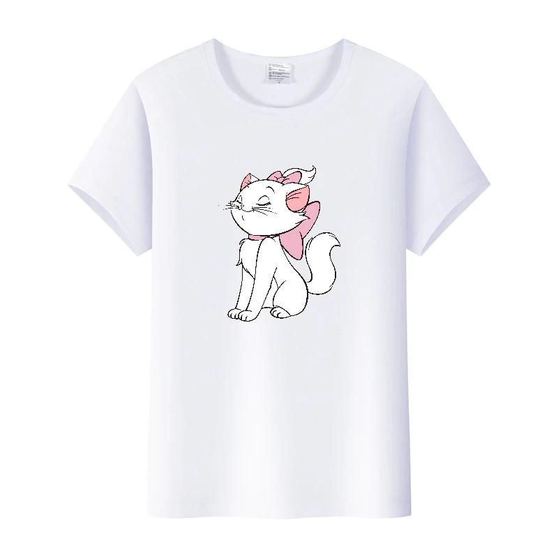 Fashion Marie Cat Cartoon Tees Summer Tops Hip Hop Short Sleeve Girl T-Shirts Plus Size Clothing Blouses Gift Unisex