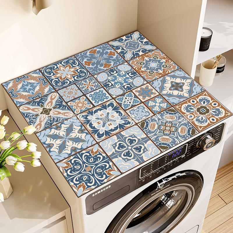 50*60CM Vintage Checkered Printed Washing Machine Dust Cover Pad, Quick-Dry Absorbent Protective Top Mat For Washer And Dryer