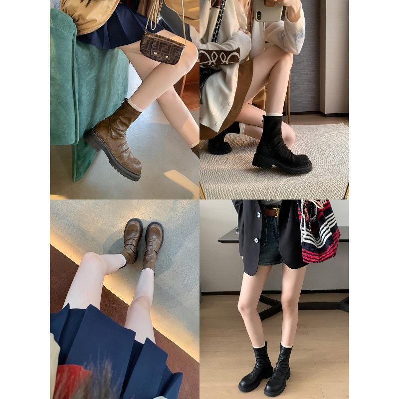 Verze z hovězí kůže hroznová matka silná podrážka retro kožené plisované zadní zip stohované krátké boty dámské tenké boty britské Martensky