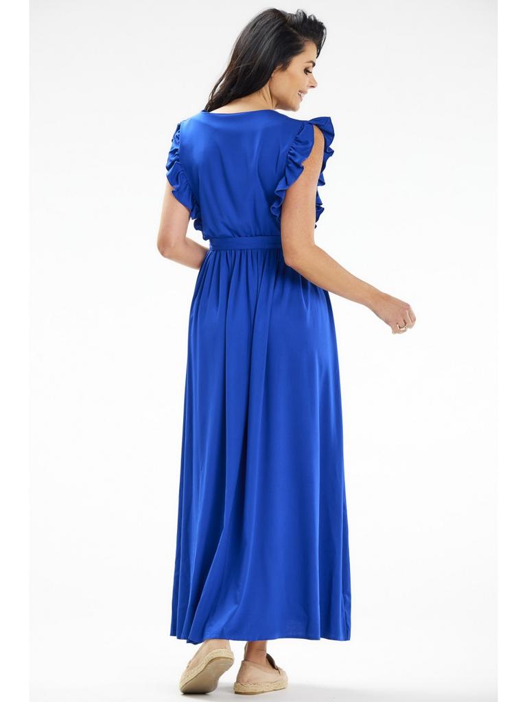Wrap maxi dress with tie waist, blue XL