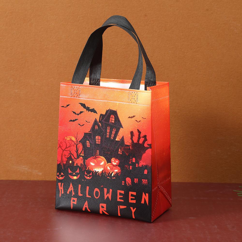 2024 New Halloween Gift Bags Pumpkin Creative Cartoon Hot Press Coated Non-woven Handbags Takeaway Bags Can Be Printed Logo